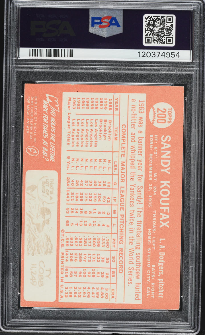 1964 Topps Sandy Koufax #200 PSA 6 EXMT