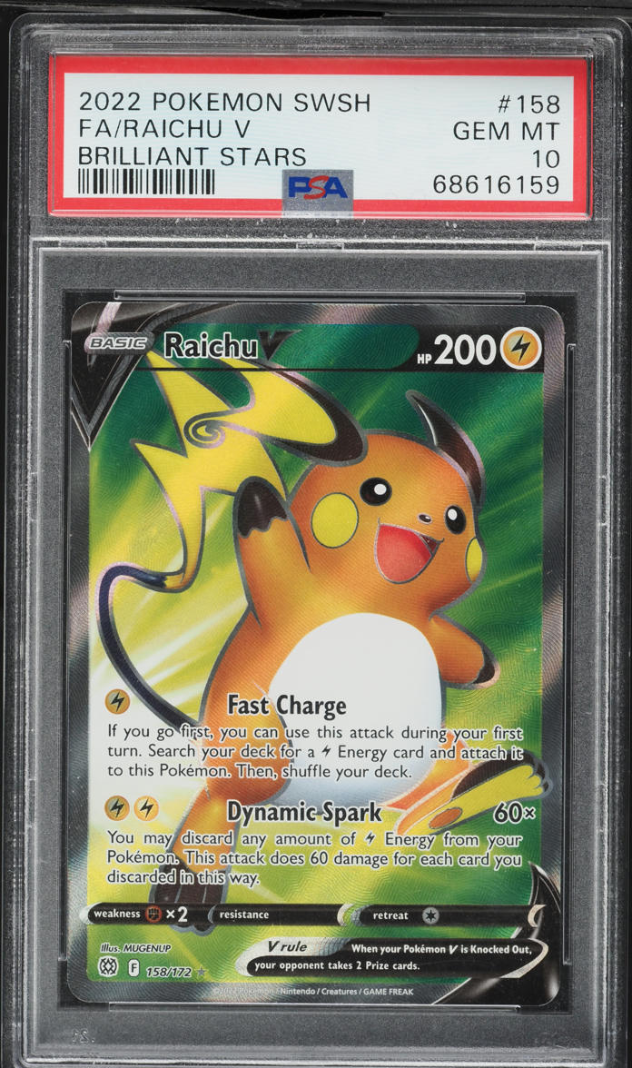 2022 Pokemon Sword & Shield Brilliant Stars Full Art Raichu V #158 PSA 10 GEM MINT