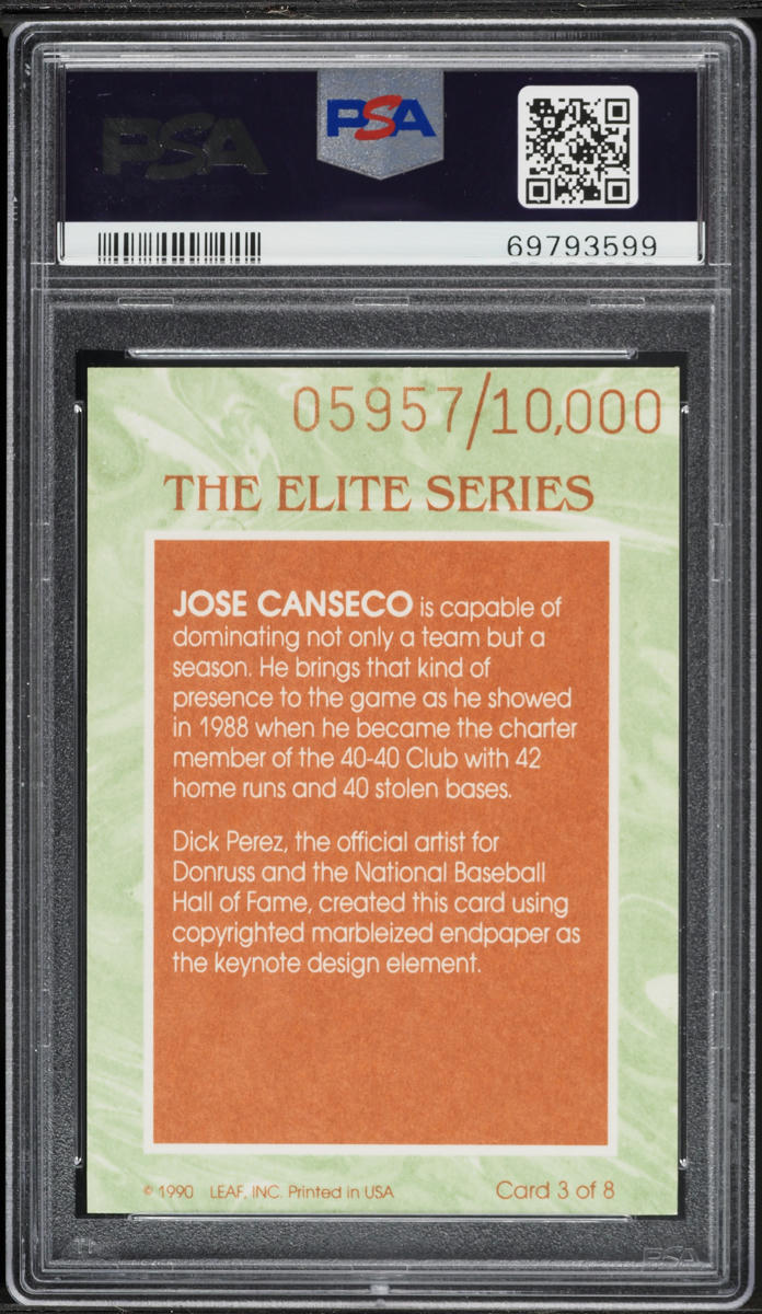 1991 Donruss Elite Jose Canseco /10000 #3 PSA 8 NM-MT on Fanatics
