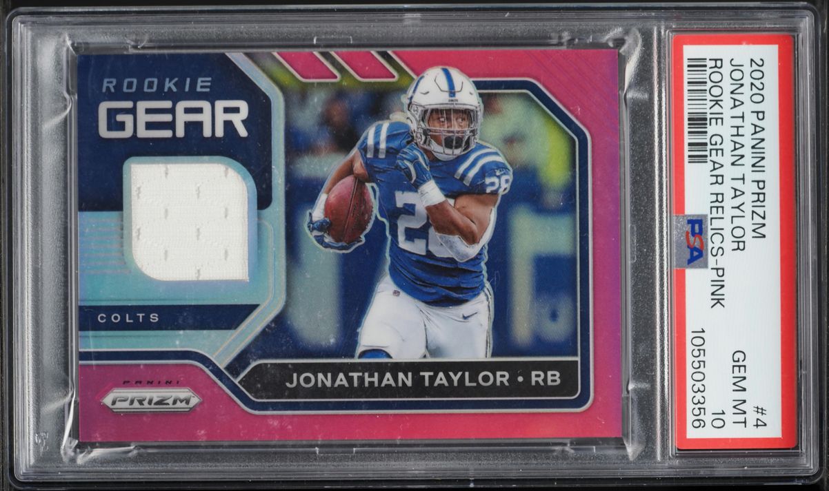 2020 Panini Prizm Gear Pink Jonathan Taylor ROOKIE PATCH #4 PSA 10 GEM MINT