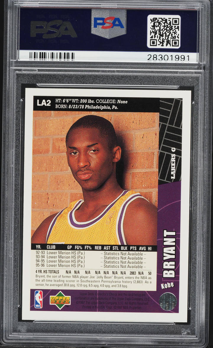 1996 Collector's Choice Lakers Team Set Kobe Bryant ROOKIE #LA2 PSA 10 GEM MINT