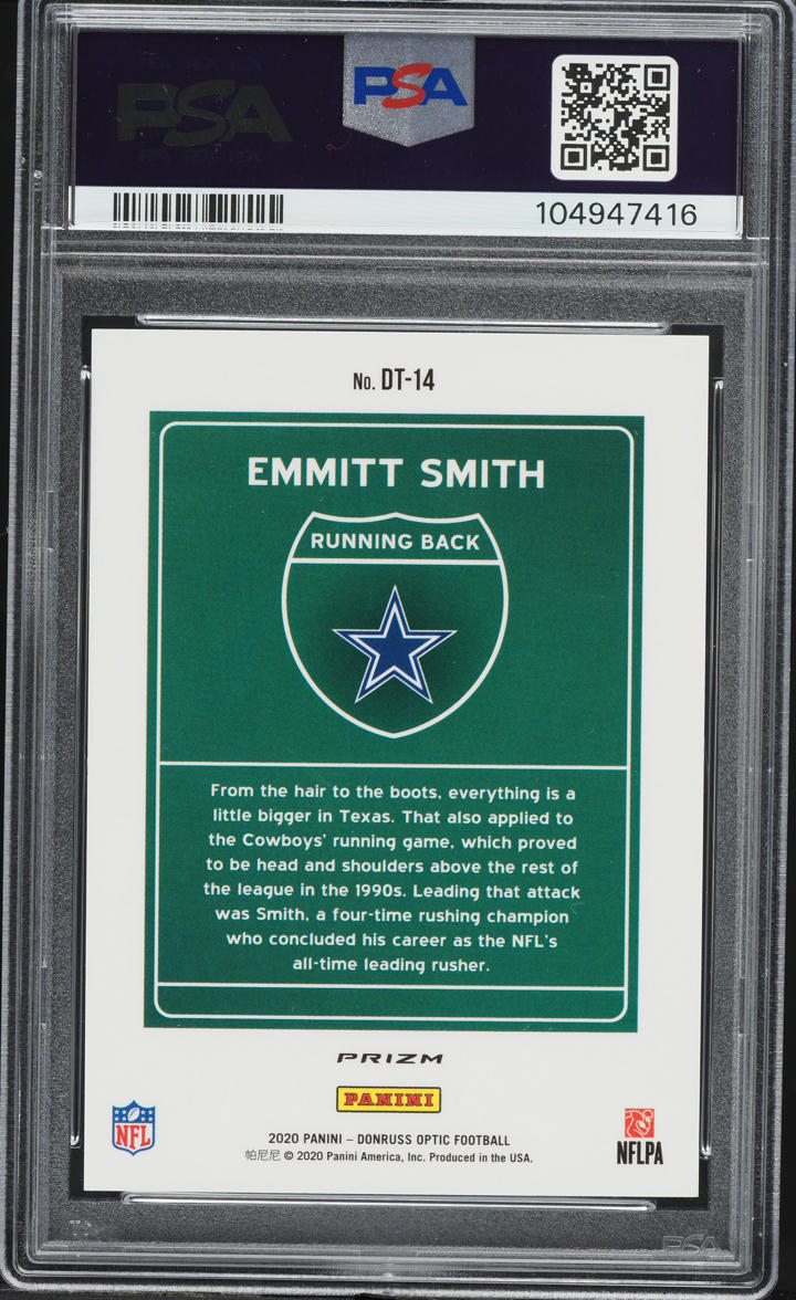 2020 Donruss Optic Downtown Prizm Emmitt Smith #DT-14 PSA 10 GEM MINT