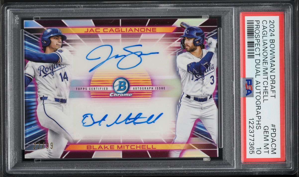 2024 Bowman Chrome Draft Jac Caglianone Blake Mitchell PROSPECT AUTO /99 #PDA-CM PSA 10 GEM
