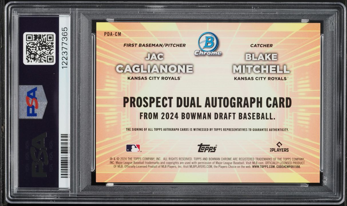 2024 Bowman Chrome Draft Jac Caglianone Blake Mitchell PROSPECT AUTO /99 #PDA-CM PSA 10 GEM