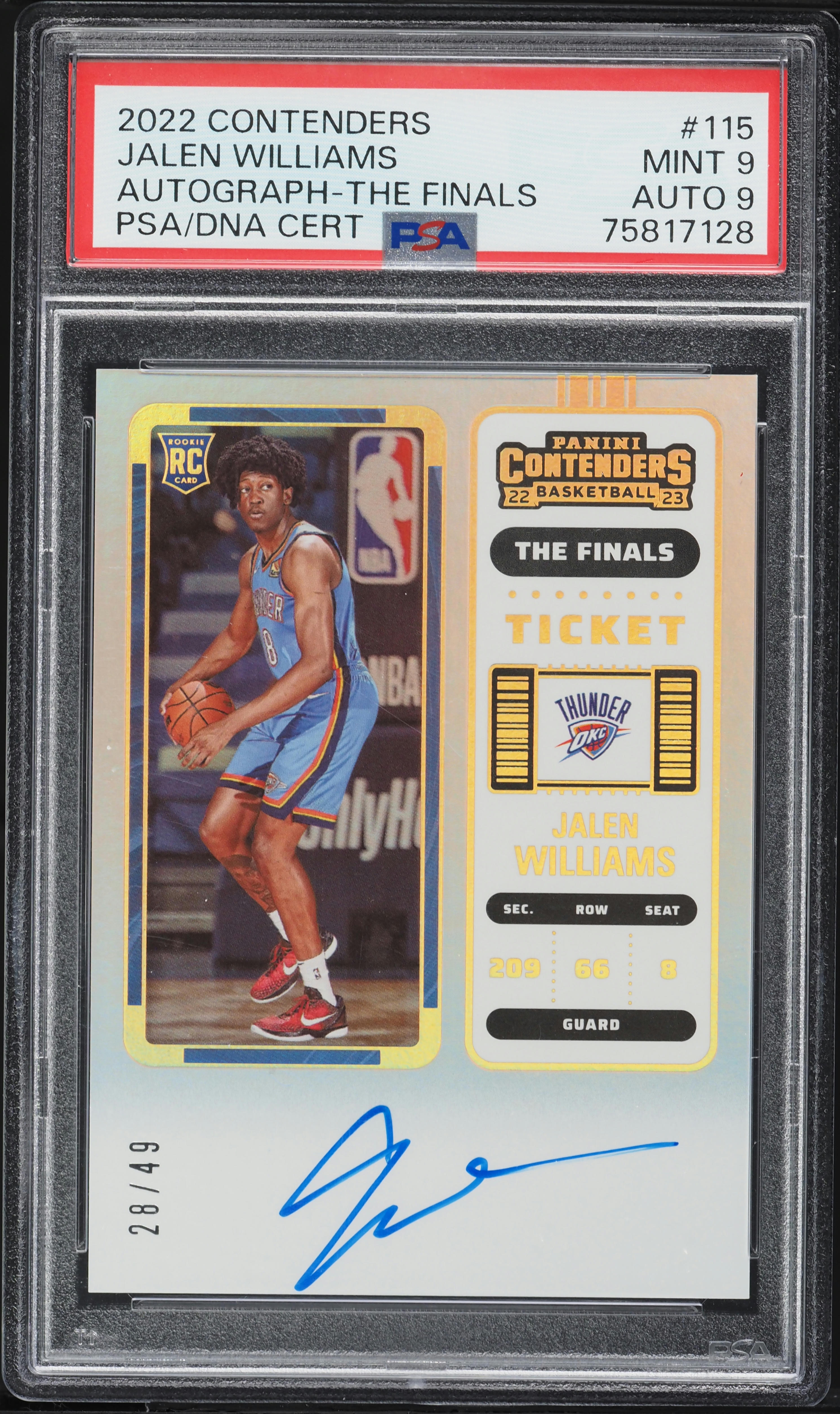 2022 Panini Contenders The Finals Jalen Williams ROOKIE AUTO DNA 9