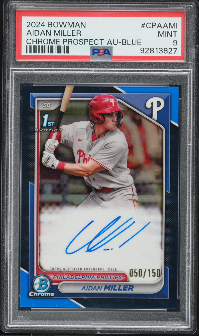 2024 Bowman Chrome Blue Refractor Aidan Miller AUTO /150 #CPAAMI PSA 9 MINT