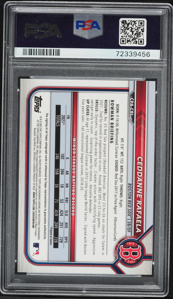 2022 Bowman Chrome Prospect Gold Shimmer Ref Ceddanne Rafaela AUTO /50 #CPACRL PSA 9 MINT