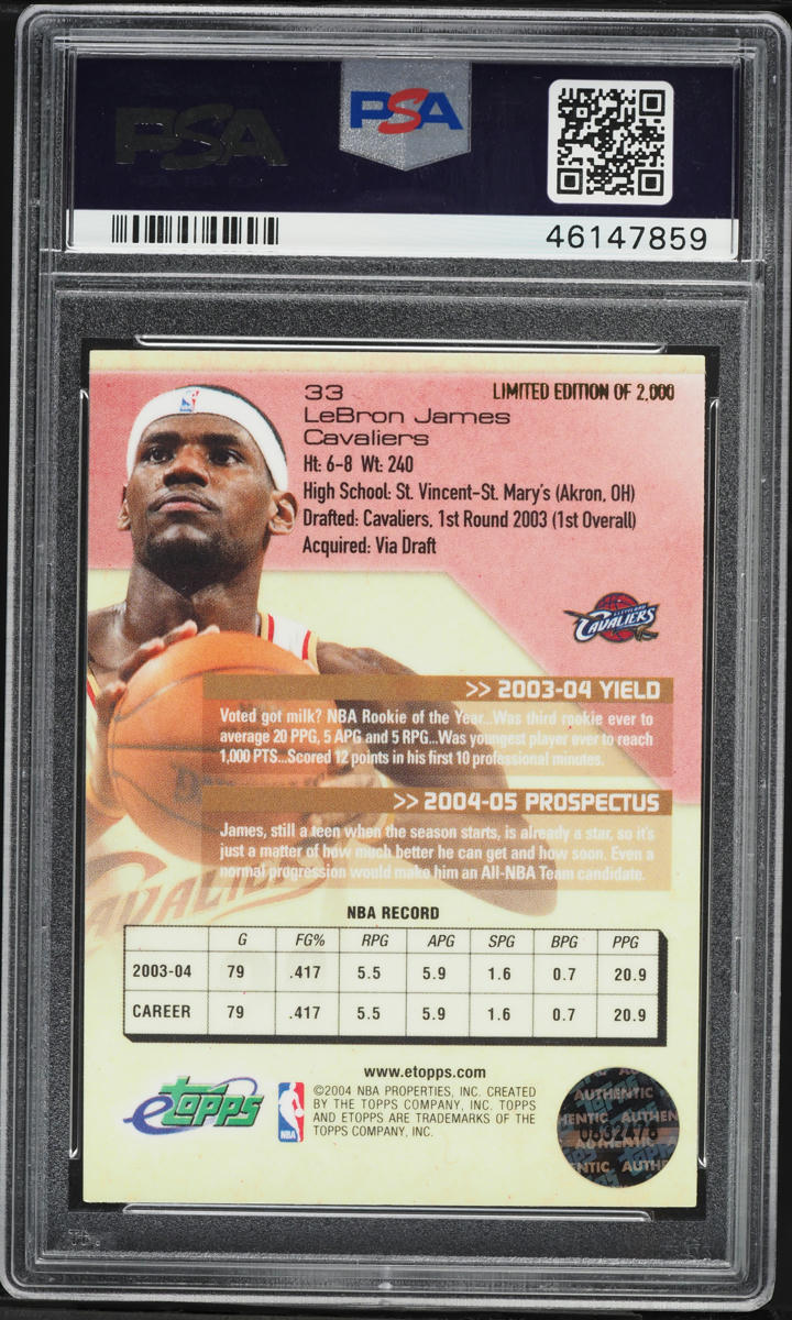 2004 eTopps Basketball LeBron James /2000 #33 PSA 9 MINT