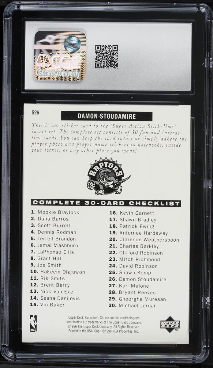1997 Collector's Choice Stick-Ums Damon Stoudamire #S26 CGC 9 MINT
