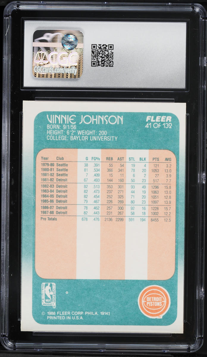 1988 Fleer Basketball Vinnie Johnson #41 CGC 9 MINT