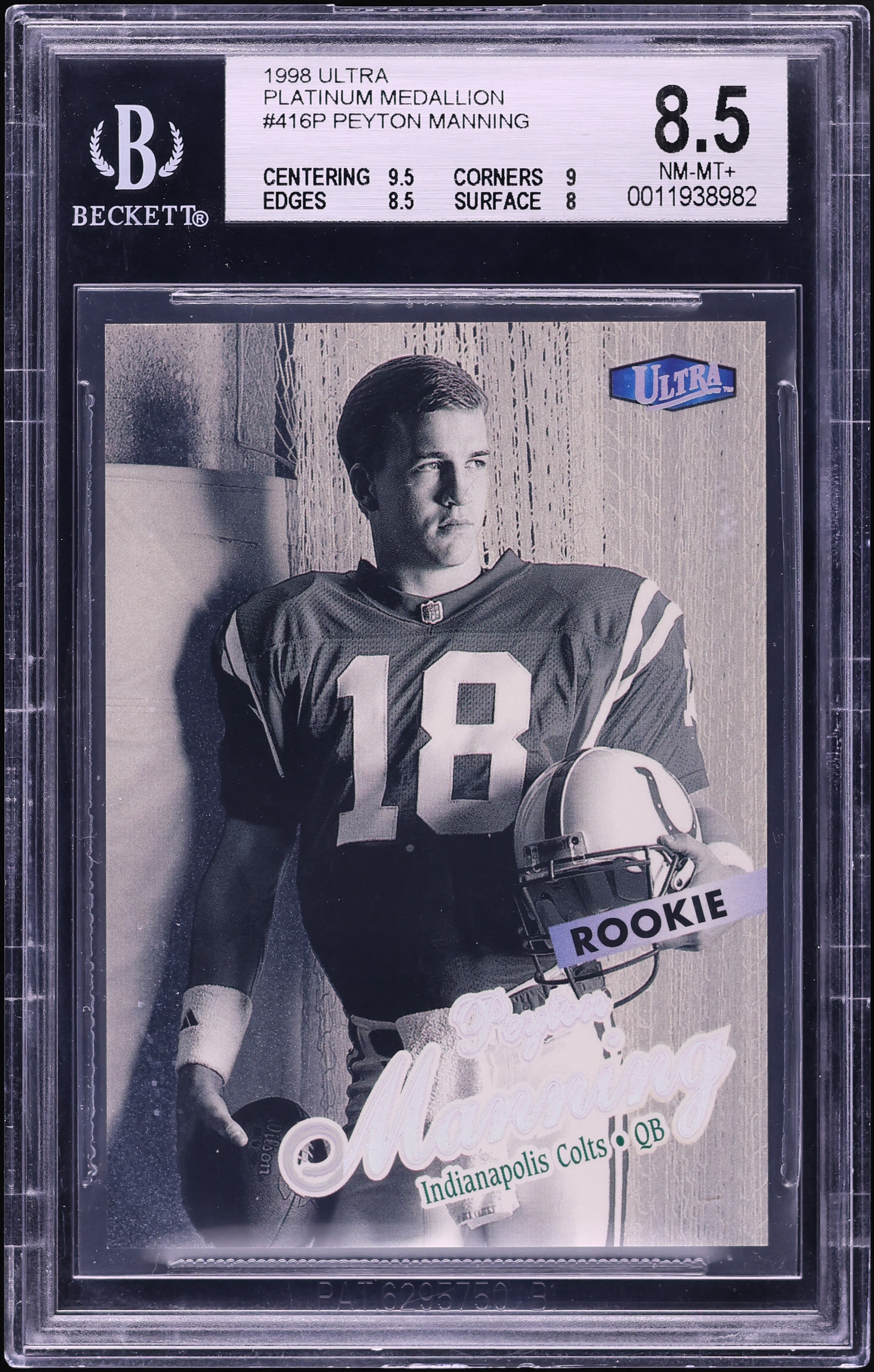 1998 Ultra Platinum Medallion Peyton Manning ROOKIE /66 #416P BGS
