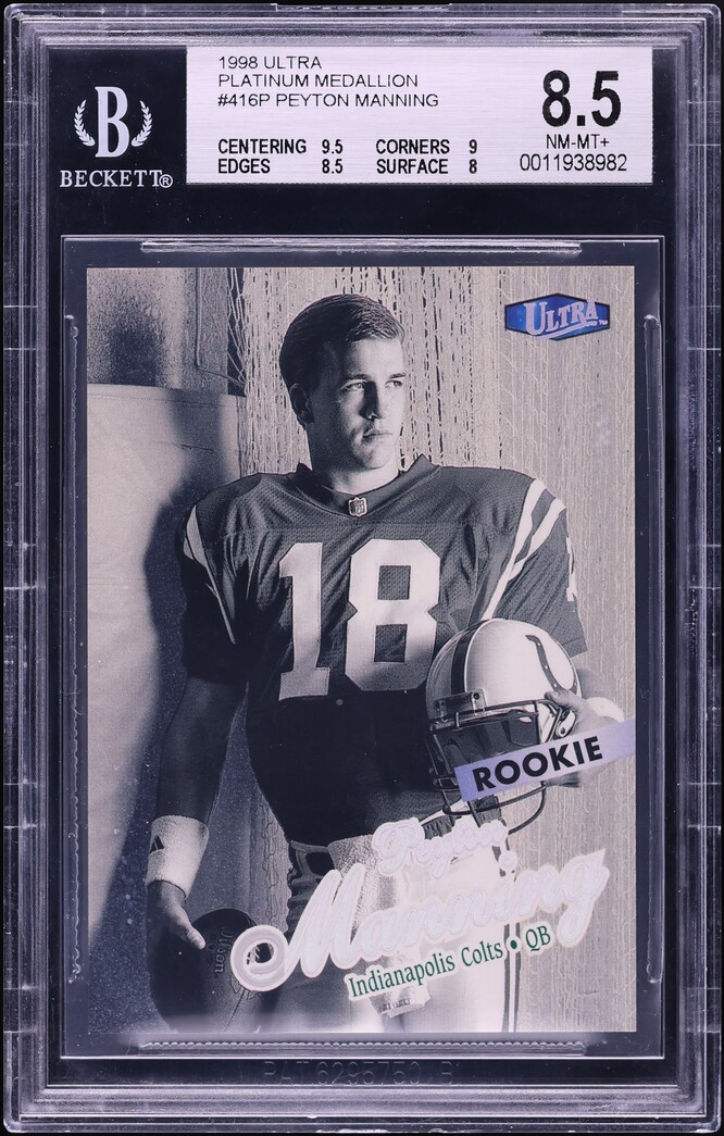 1998 Ultra Platinum Medallion Peyton Manning ROOKIE /66 #416P BGS 8.5 NM-MT+