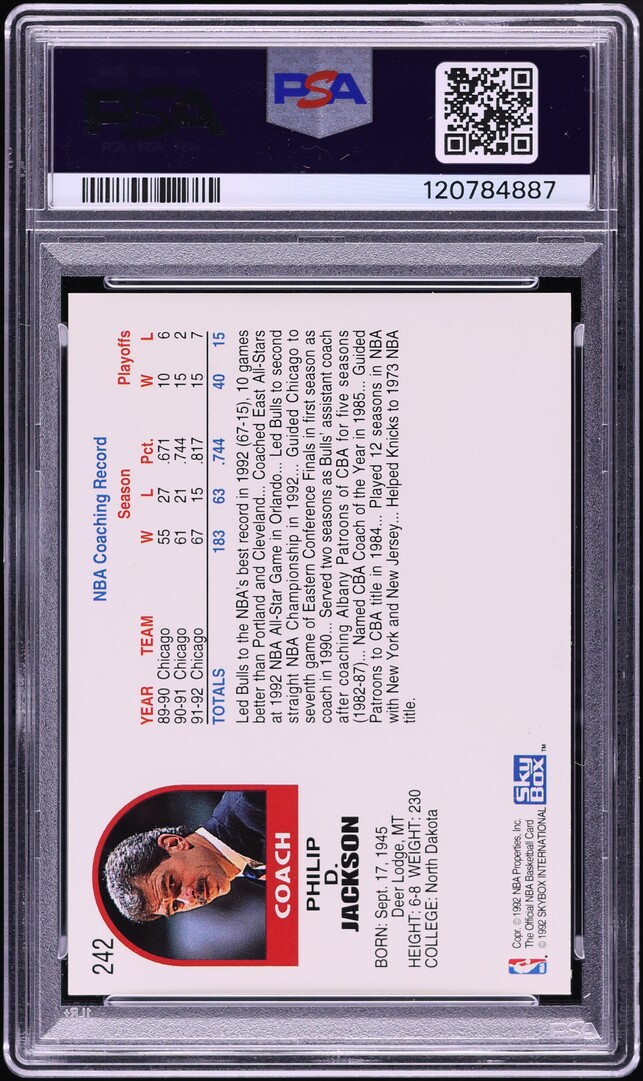 1992 Hoops Phil Jackson #242 PSA 10 GEM MINT