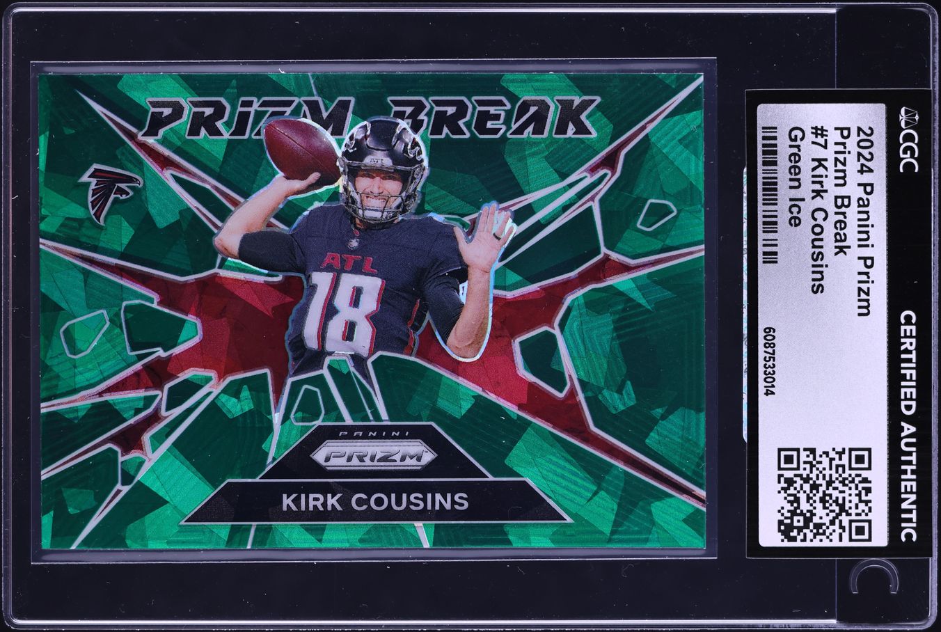 2024 Panini Prizm Break Green Ice Kirk Cousins #7 CGC AUTH on