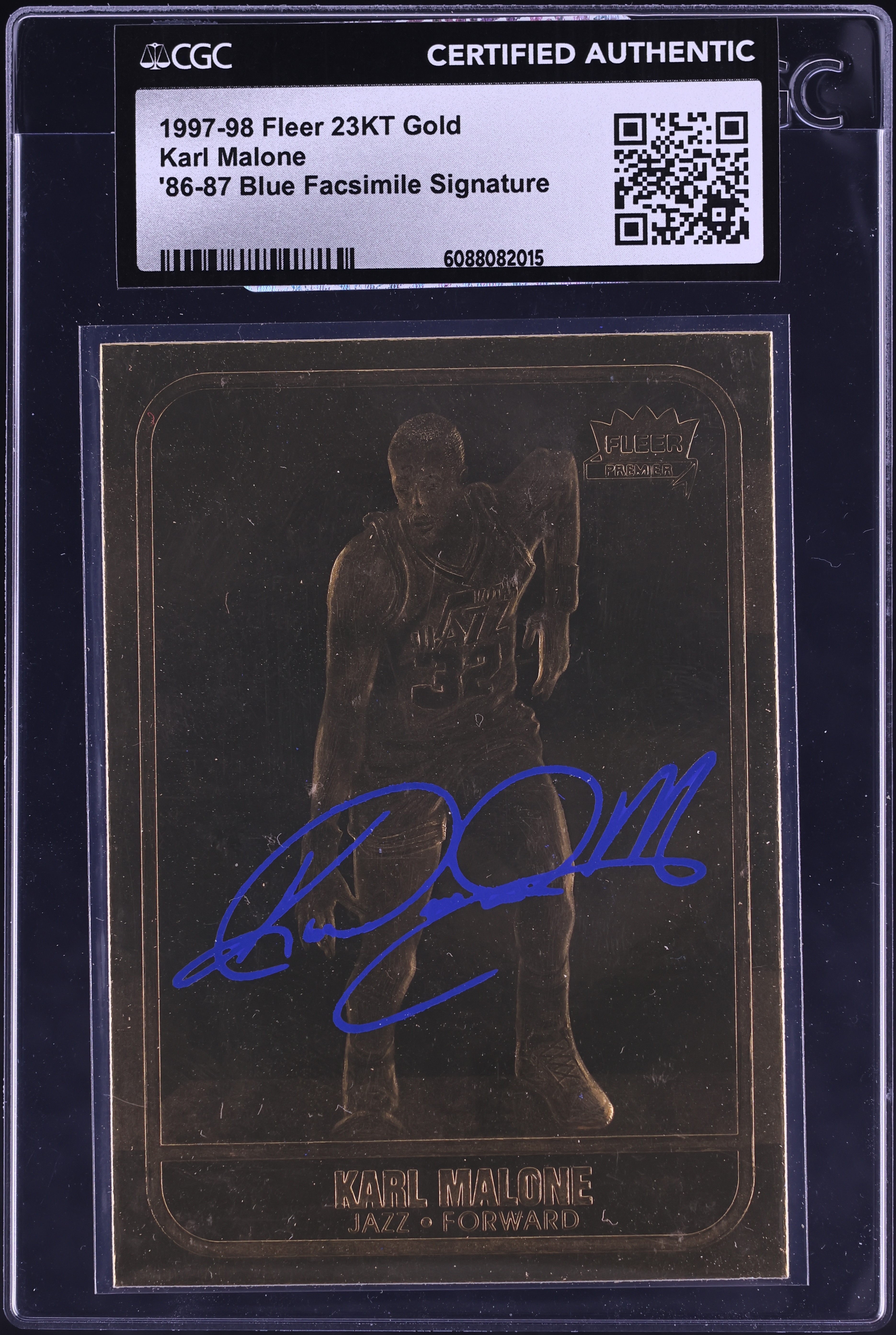 1997 Fleer 23KT Gold '86-87 Blue Facsimile Karl Malone /10000 CGC