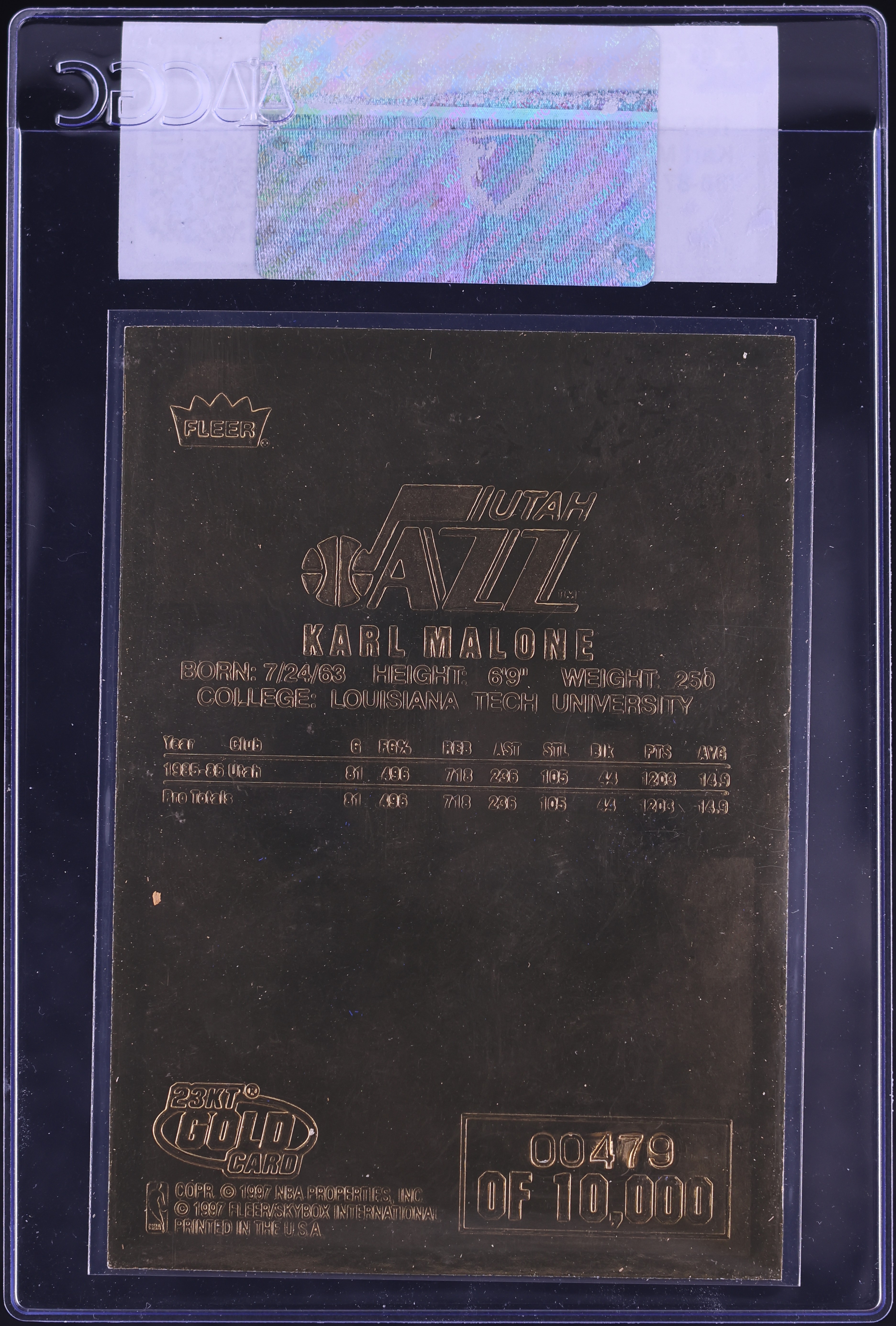 1997 Fleer 23KT Gold '86-87 Blue Facsimile Karl Malone /10000 CGC