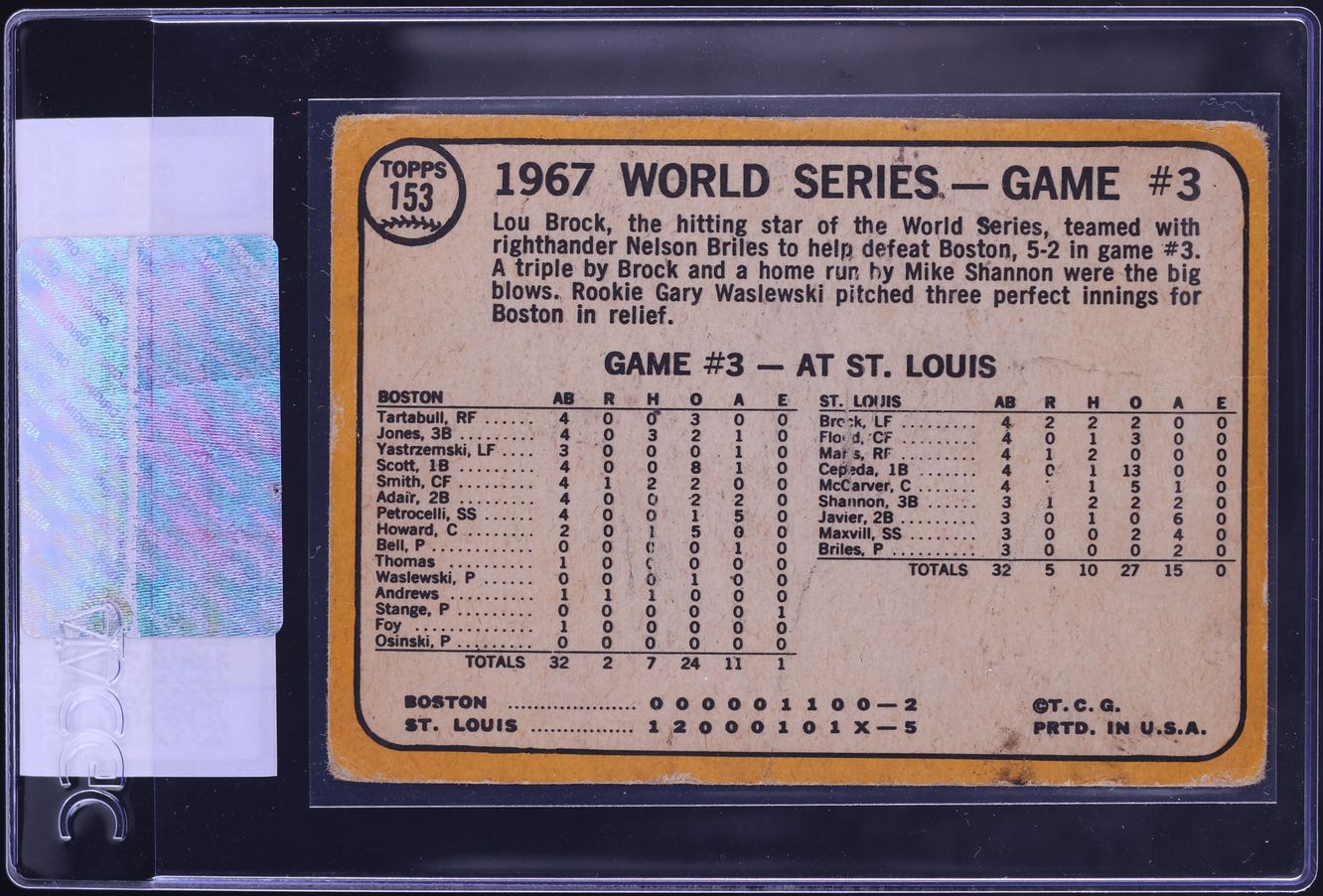 1968 Topps '67 World Series Game 3 BRILES COOLS OFF BOSTON #153 CGC AUTH