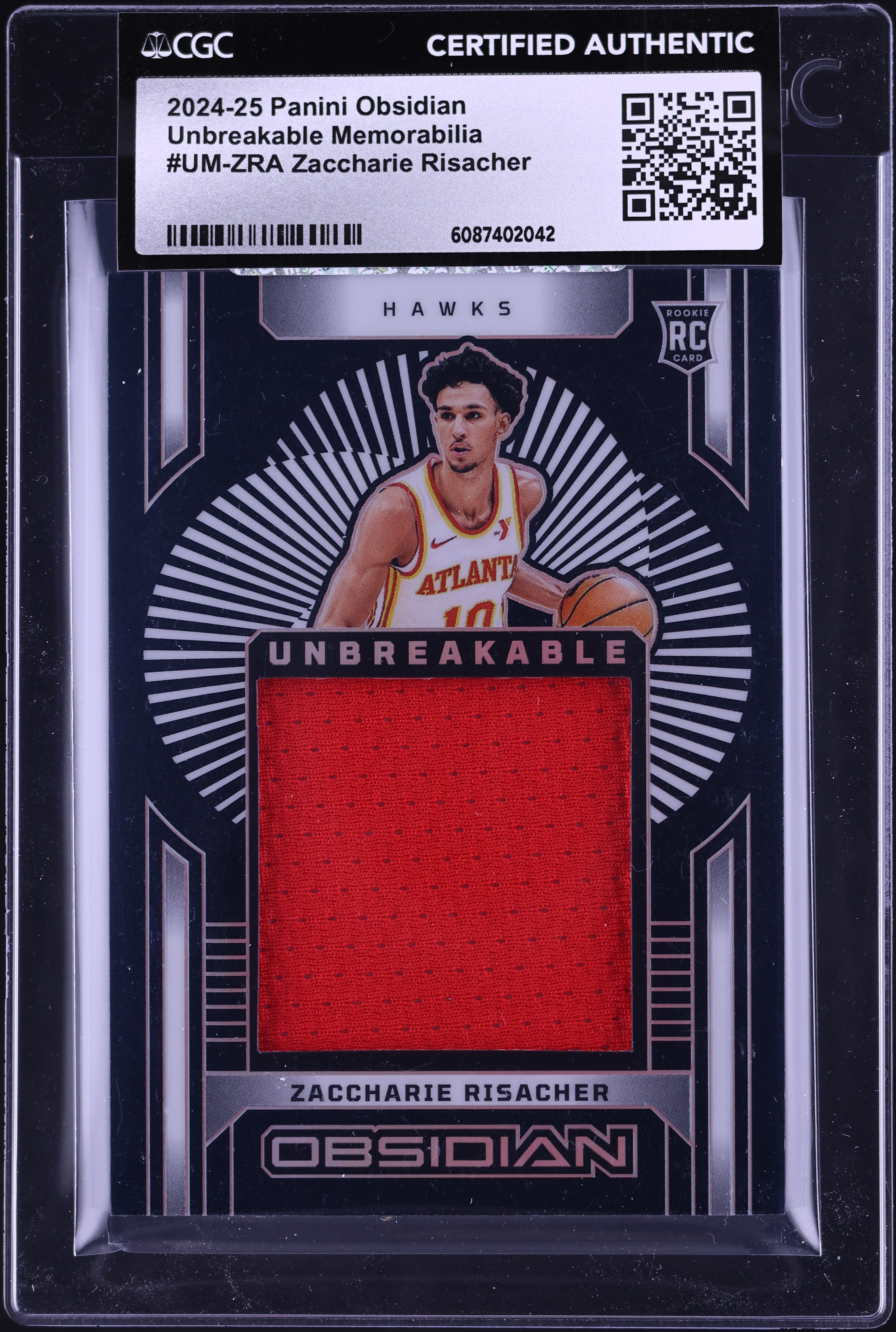 2024 Panini Obsidian Unbreakable Zaccharie Risacher ROOKIE PATCH