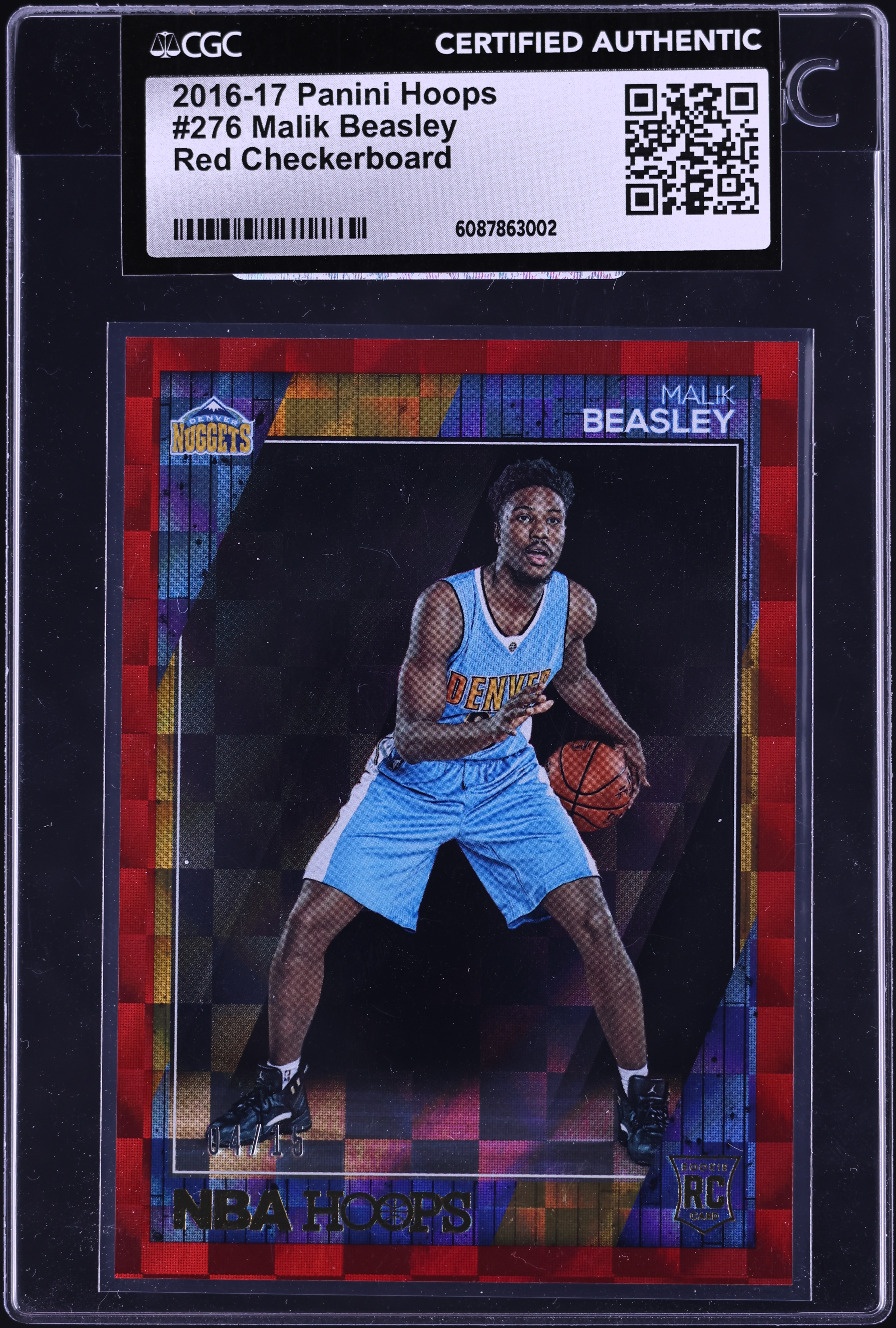 2016 Hoops Red Checkerboard Malik Beasley ROOKIE /15 #276 CGC AUTH 