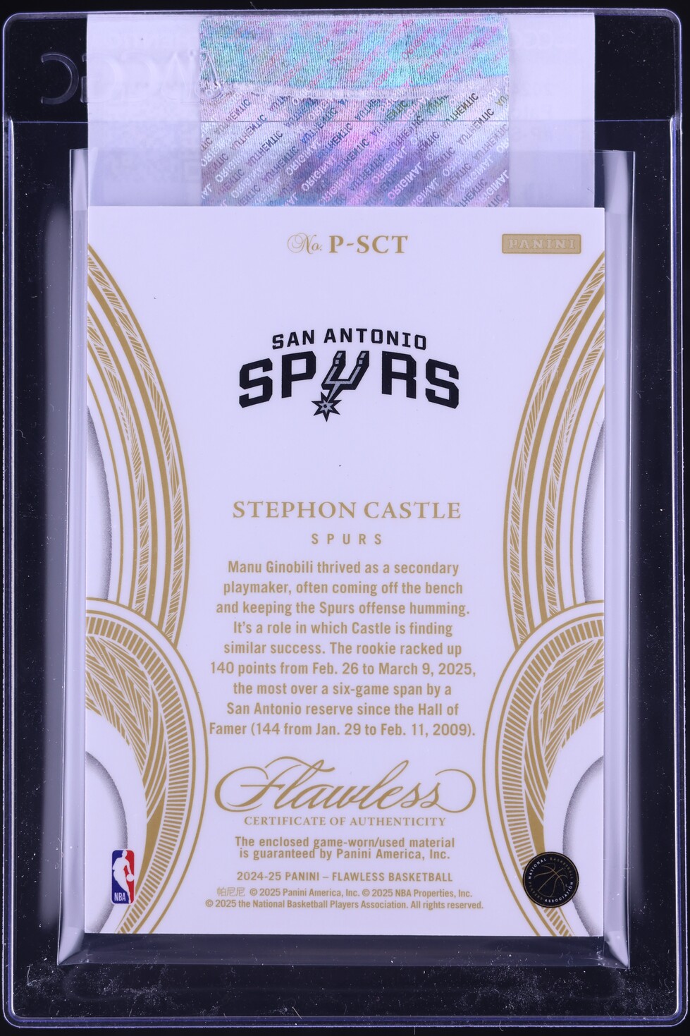 2024 Panini Flawless Stephon Castle ROOKIE GAME-USED PATCH /25 #P-SCT CGC AUTH