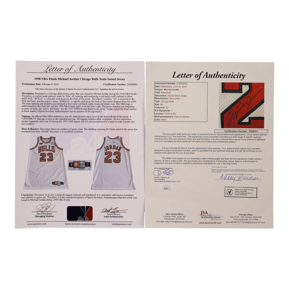 1998 Michael Jordan Chicago Bulls NBA Finals Game Issued & Signed Jersey - JSA AUTH, LOA