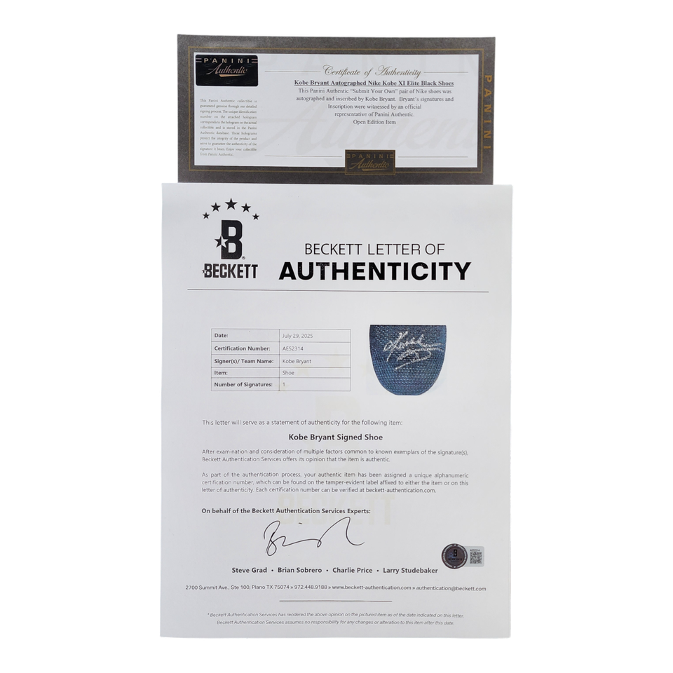 Kobe Bryant Signed Shoes - Beckett & Panini AUTH, LOA