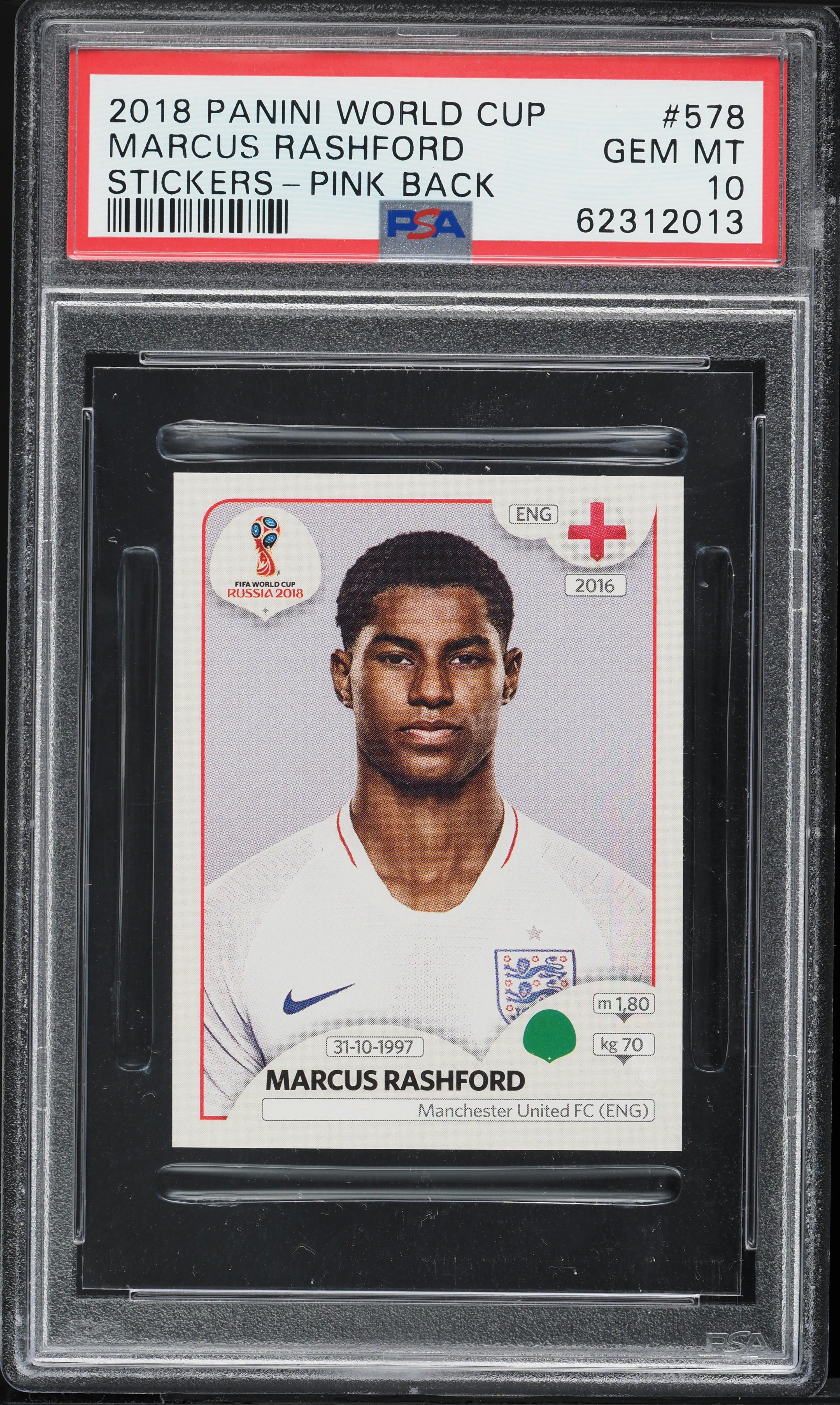 2018 Panini World Cup Stickers Pink Back Marcus Rashford #578 PSA