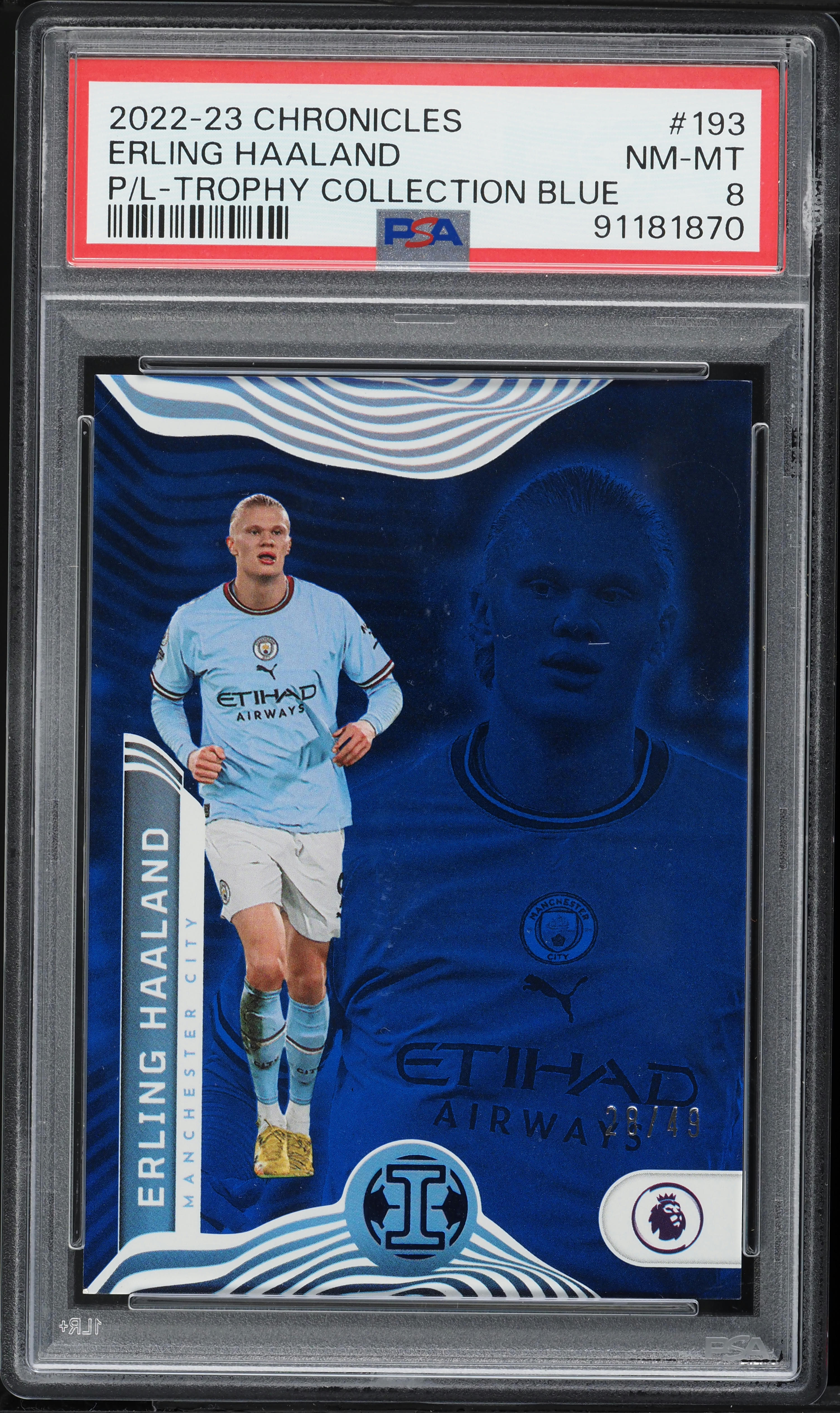 2022 Panini Chronicles Trophy Collection Blue Erling Haaland /49