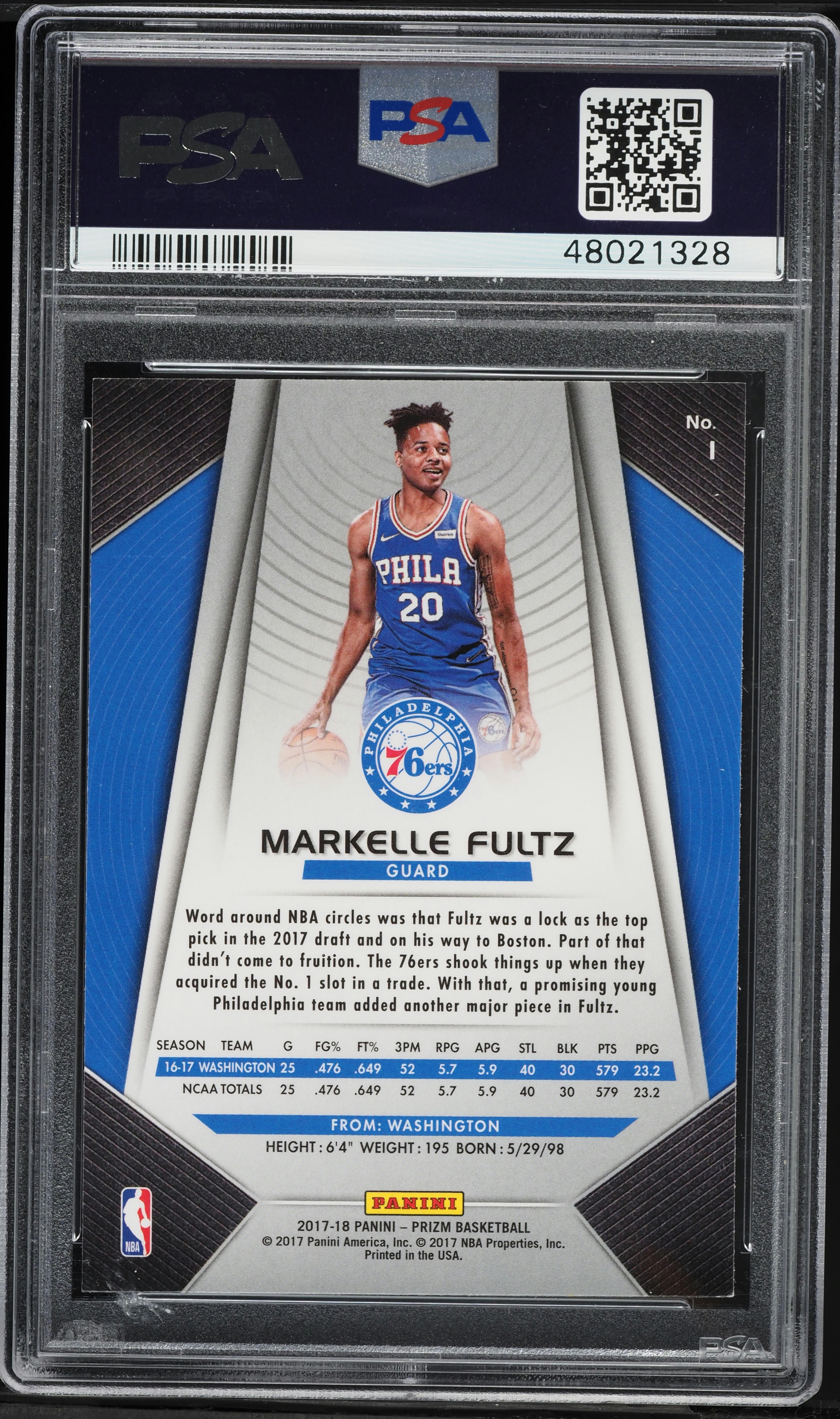 2017 Panini Prizm Markelle Fultz ROOKIE #1 PSA 9 MINT on Fanatics