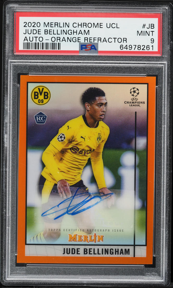 2020 Topps Merlin Chrome UEFA Champions League Orange Ref Jude Bellingham ROOKIE AUTO /25 PSA 9