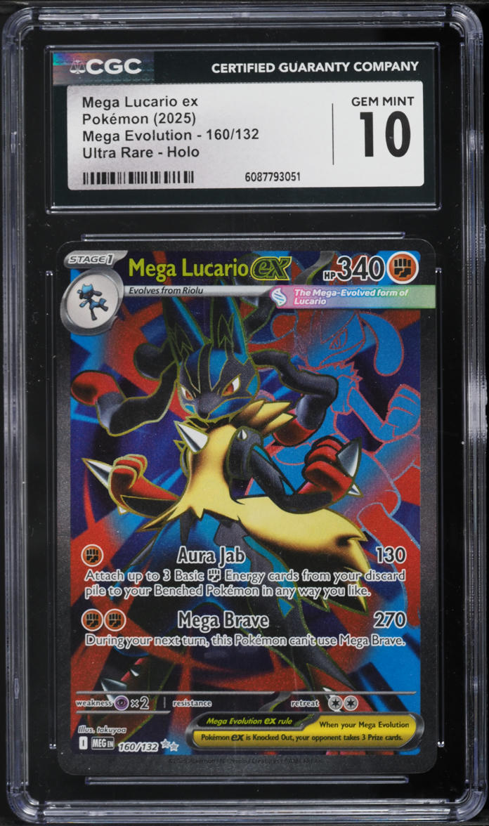 2025 Pokemon Mega Evolution Full Art Mega Lucario ex #160 CGC 10