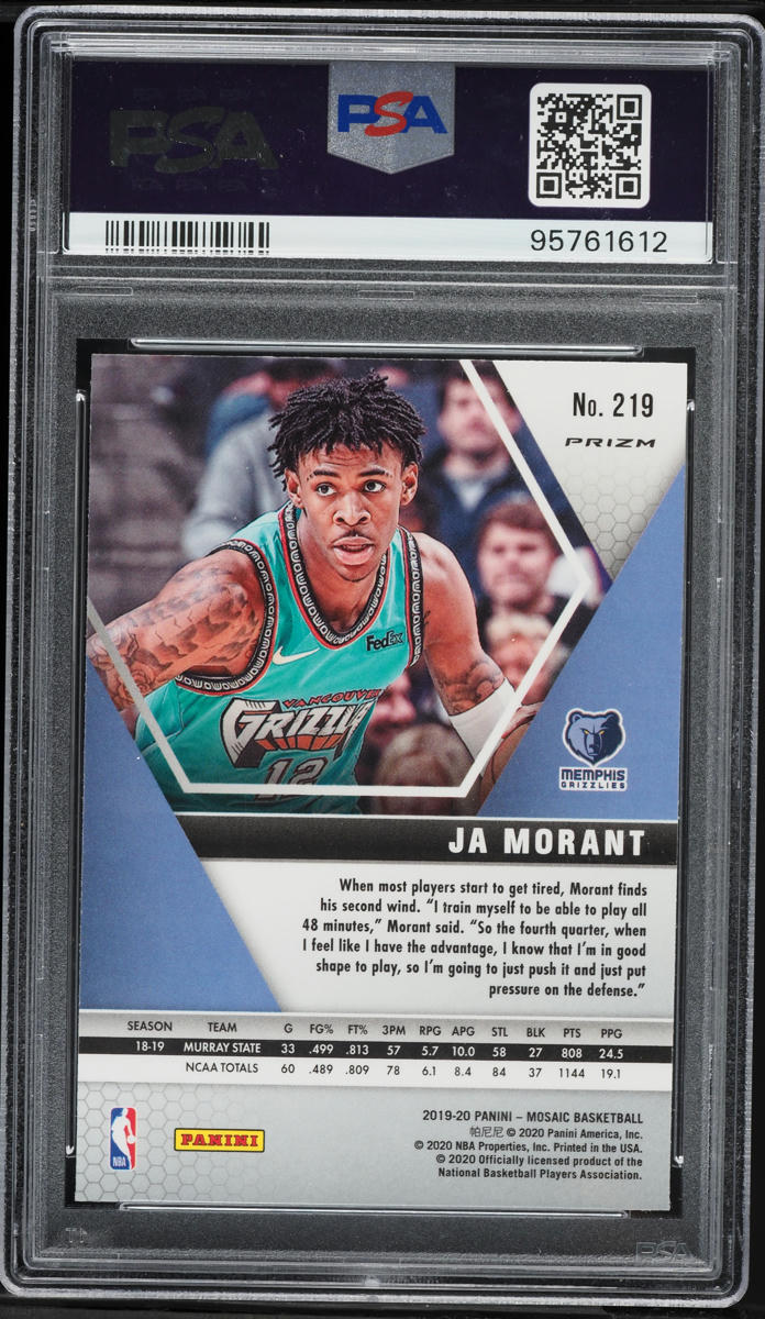 2019 Panini Mosaic Reactive Orange Ja Morant ROOKIE #219 PSA 10