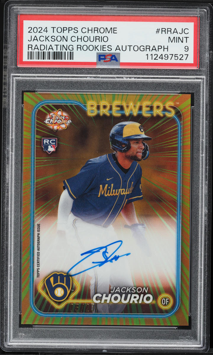 2024 Topps Chrome Radiating Jackson Chourio ROOKIE AUTO /23 #RRAJC PSA 9 MINT