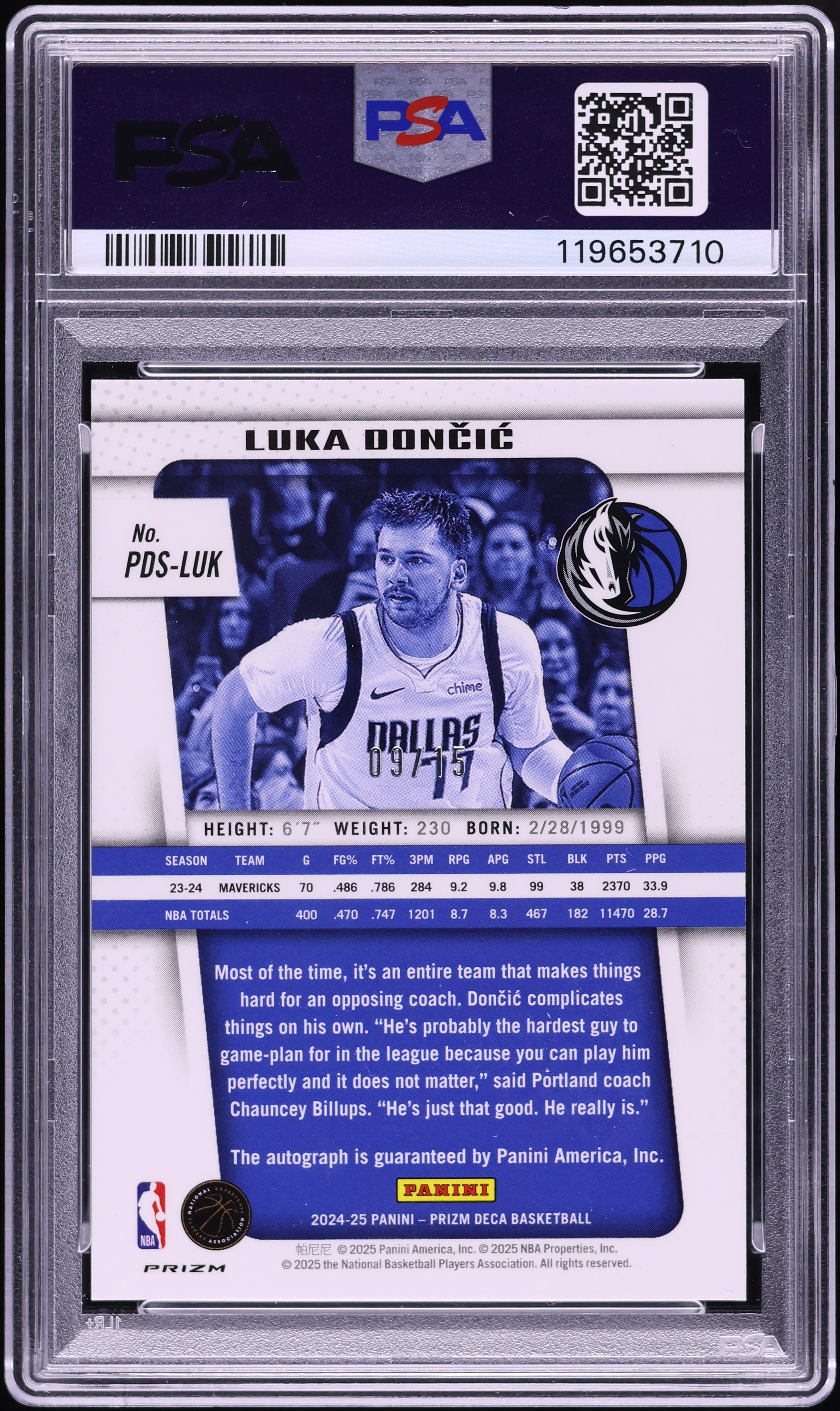 2024 Panini Prizm Deca Green Shimmer FOTL Luka Doncic AUTO DNA 10