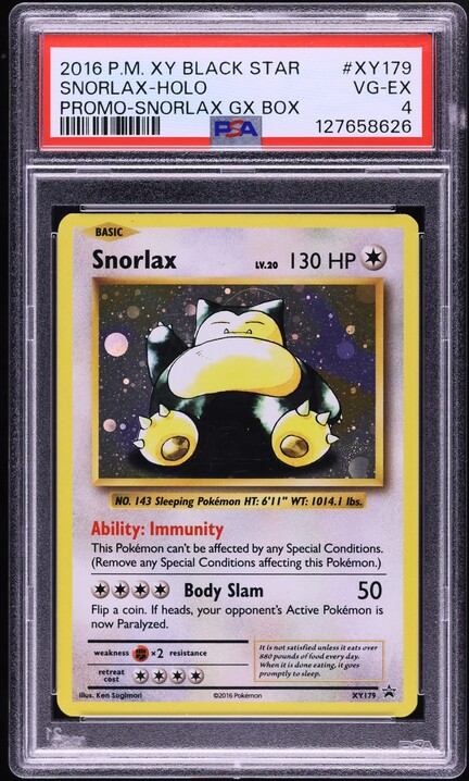 2016 Pokemon XY Black Star Promo Gx Box Holo Snorlax #XY179 PSA 4