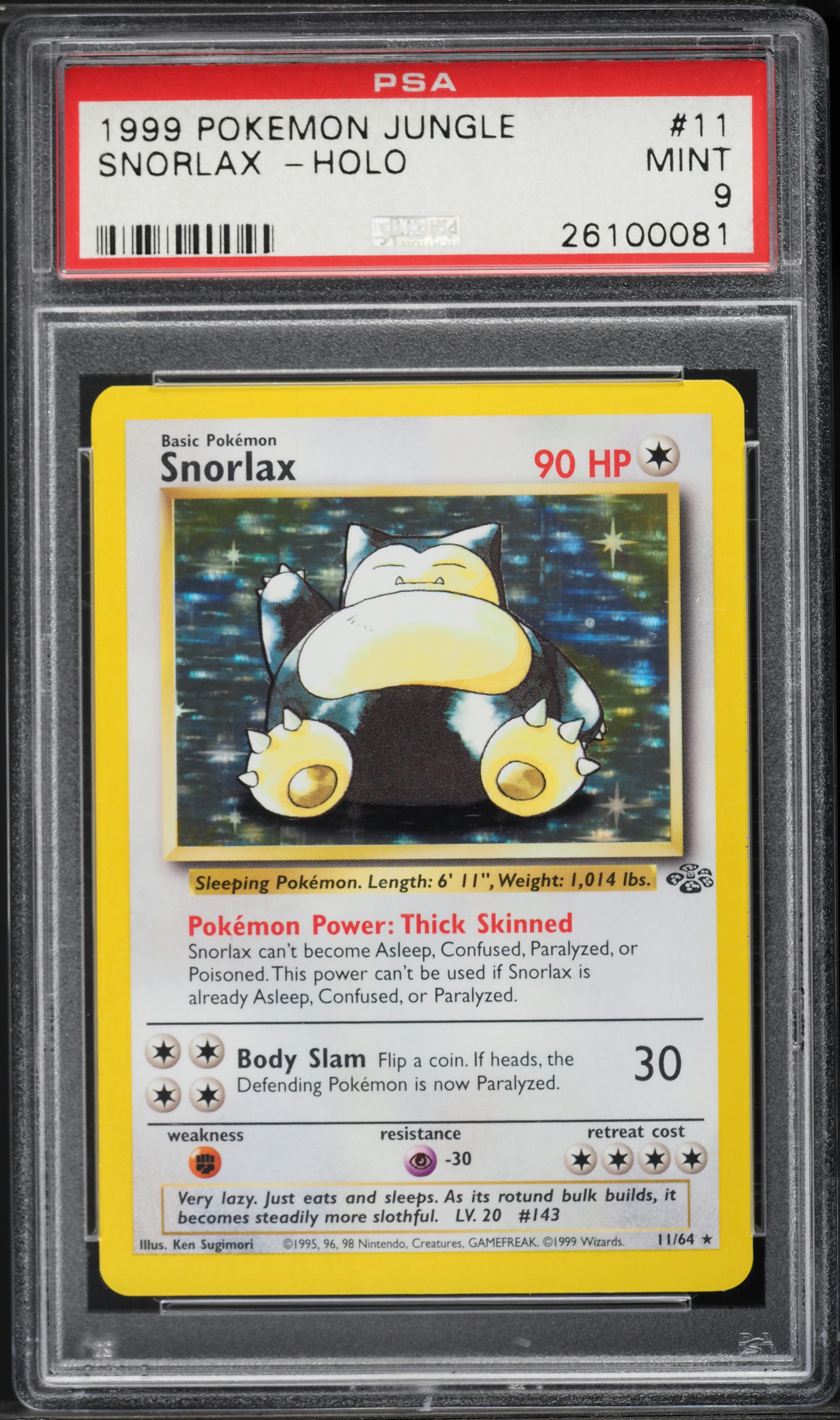 1999 Pokemon Jungle Holo Snorlax #11 PSA 9 MINT on Fanatics Collect
