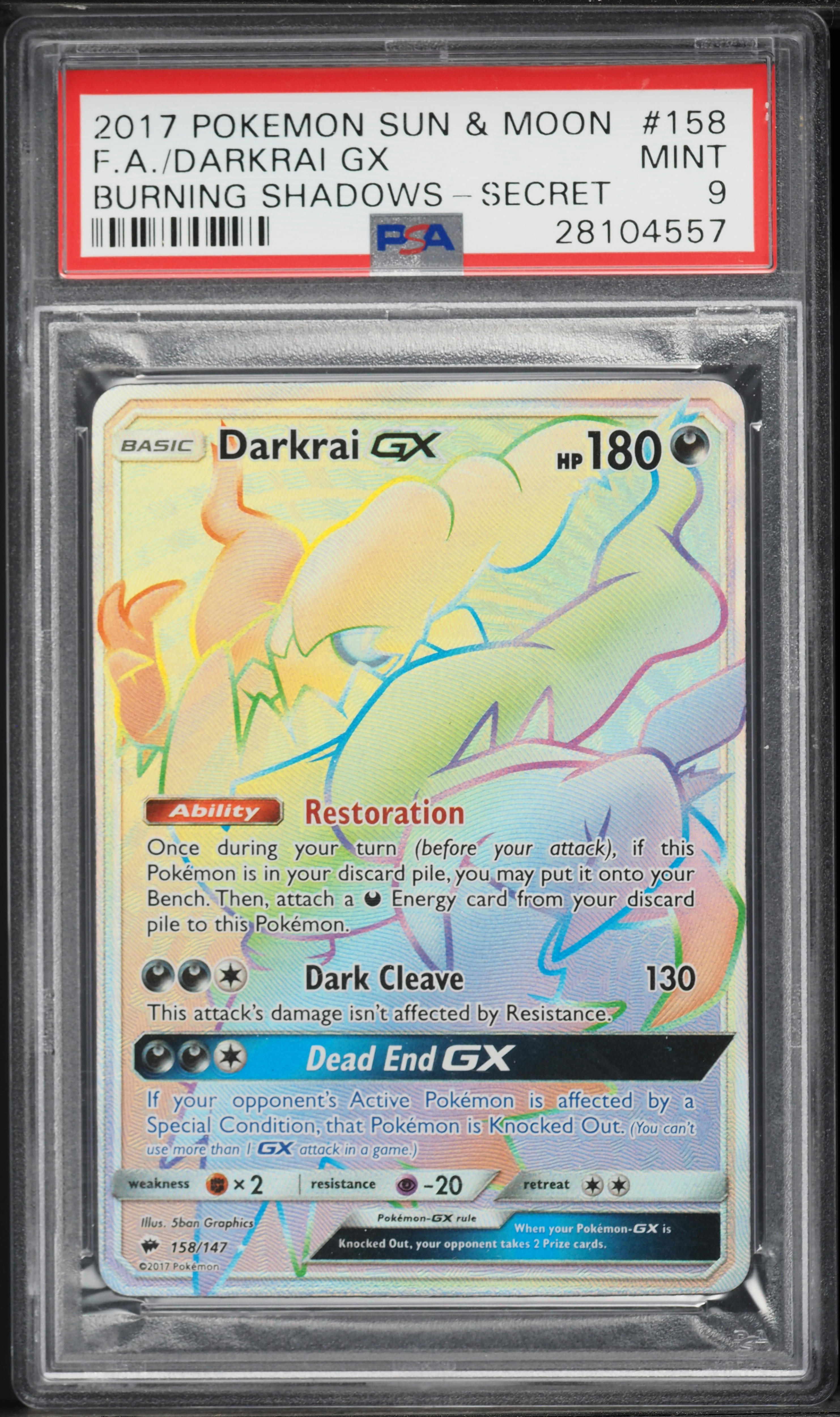 2017 Pokemon Sun & Moon Burning Shadows Rainbow Rare Darkrai GX #158 PSA 9  MINT on Fanatics Collect