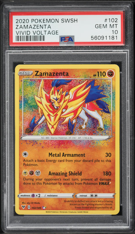 2020 Pokemon Sword & Shield Vivid Voltage Amazing Rare Zamazenta #102 PSA 10 GEM MINT