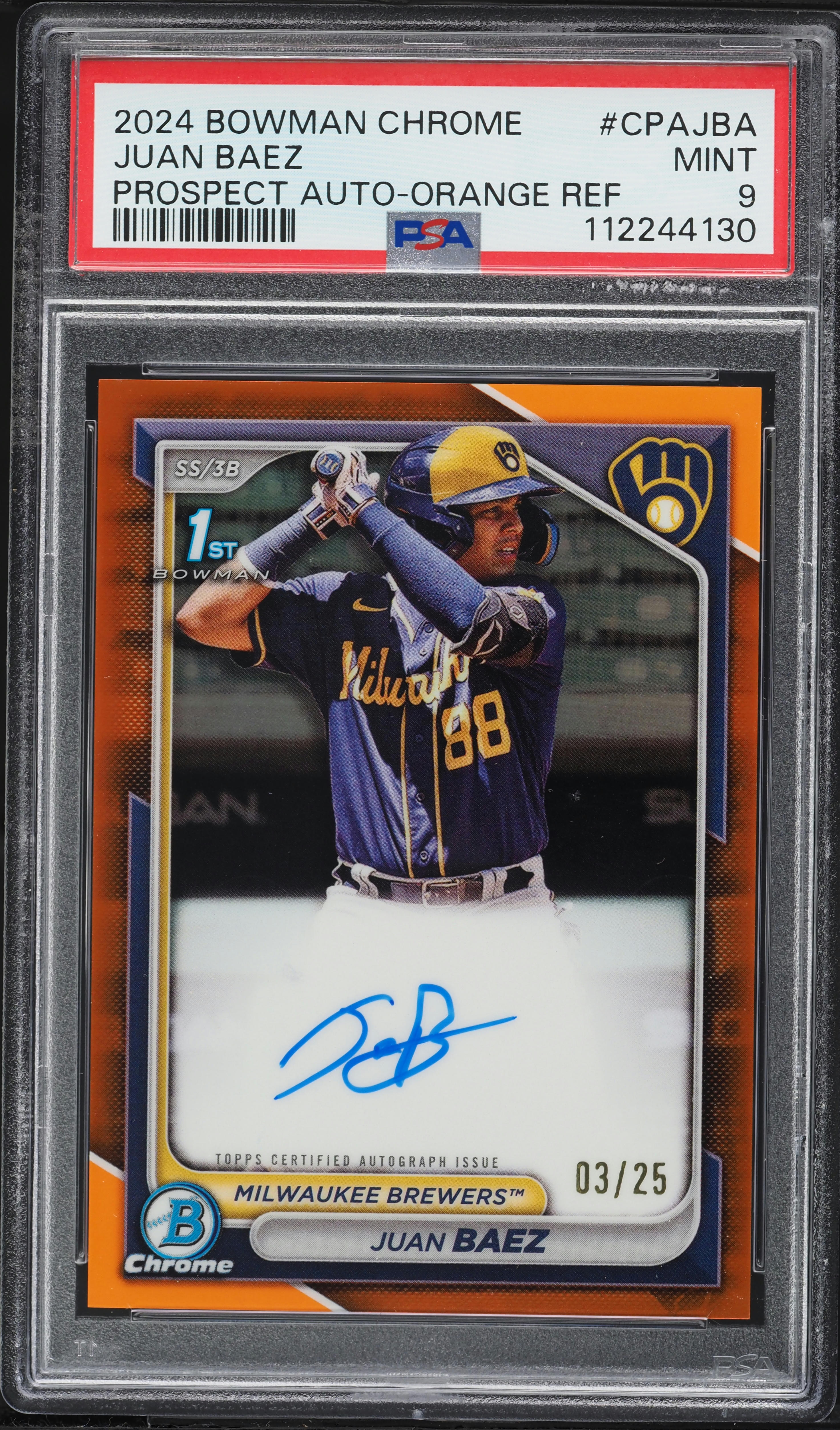 2024 Bowman Chrome Orange Refractor Juan Baez PROSPECT AUTO /25