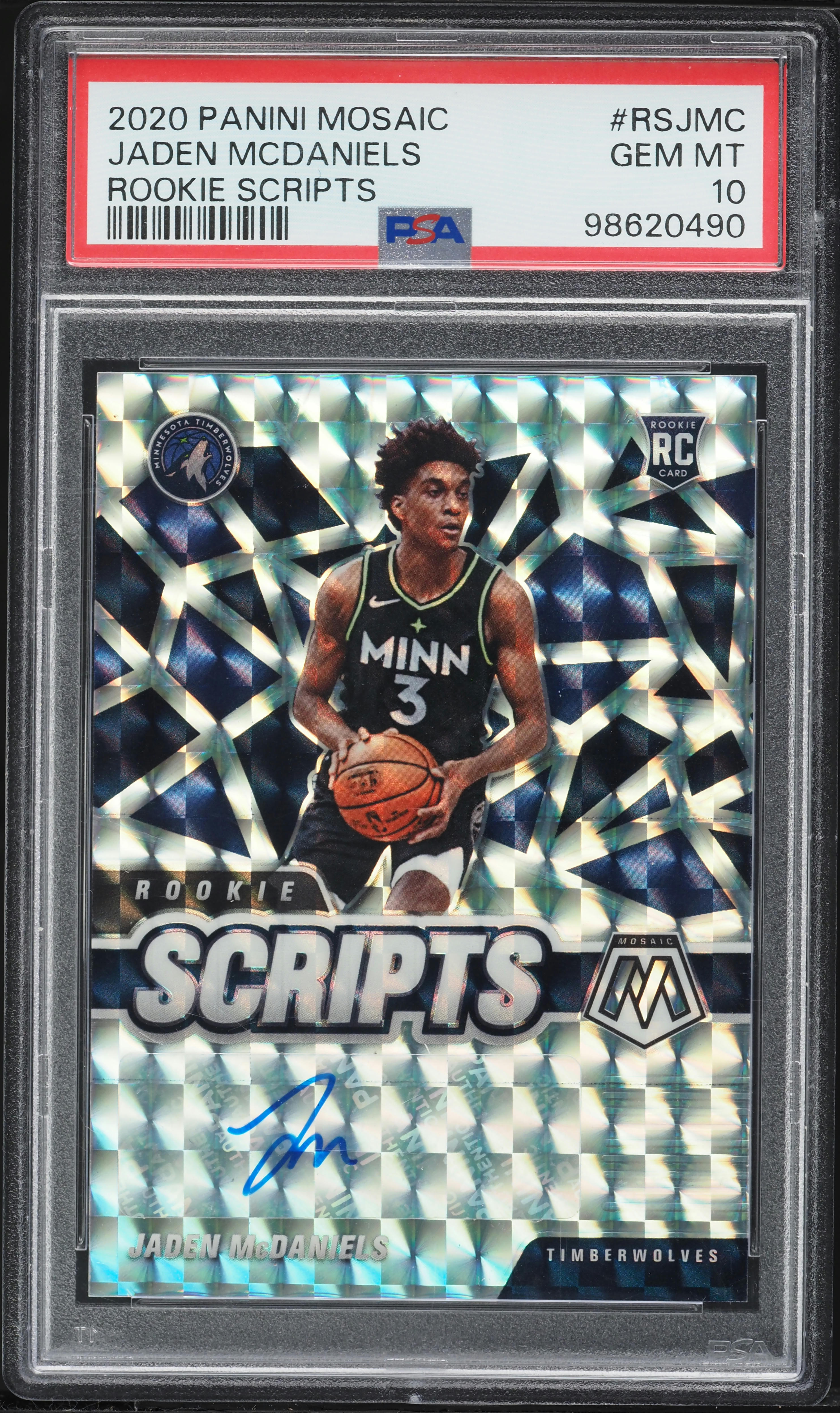 2020 Panini Mosaic Scripts Jaden McDaniels ROOKIE AUTO #RSJMC PSA