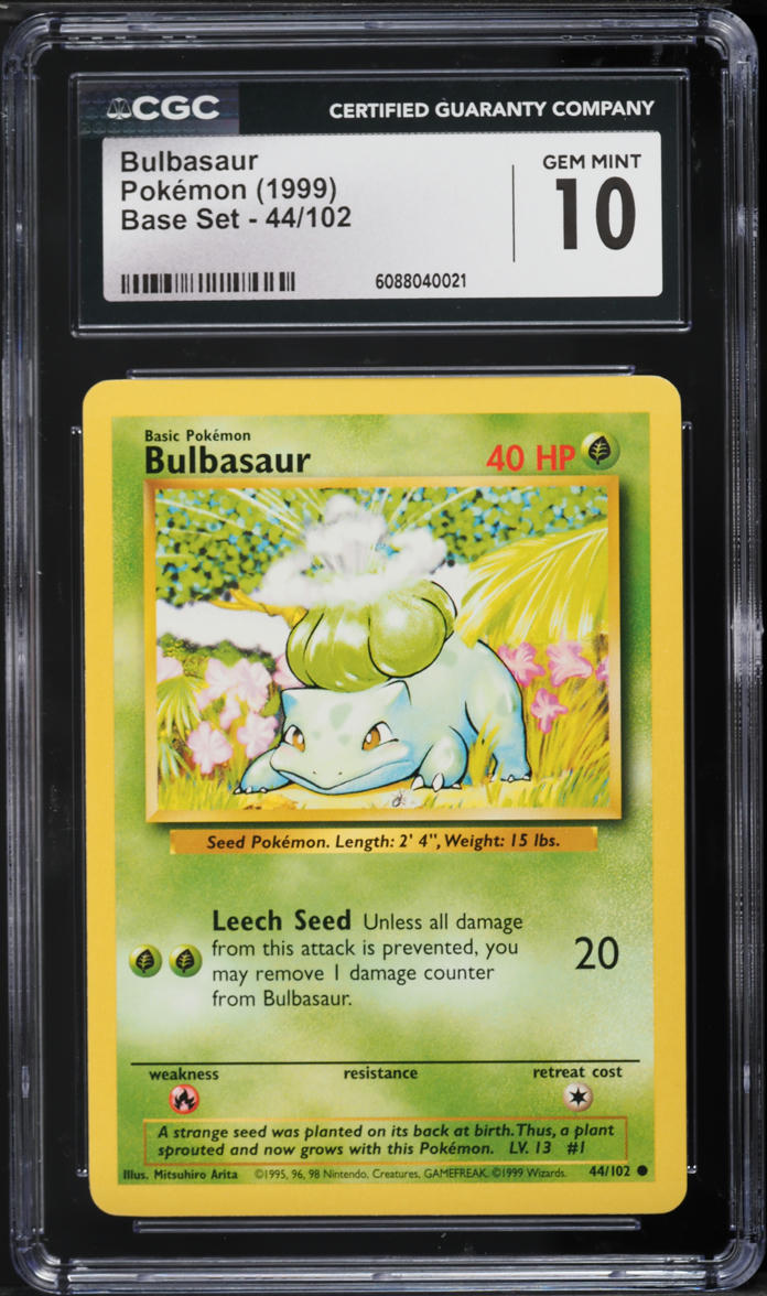 1999 Pokemon Base Set Bulbasaur #44 CGC 10 GEM MINT