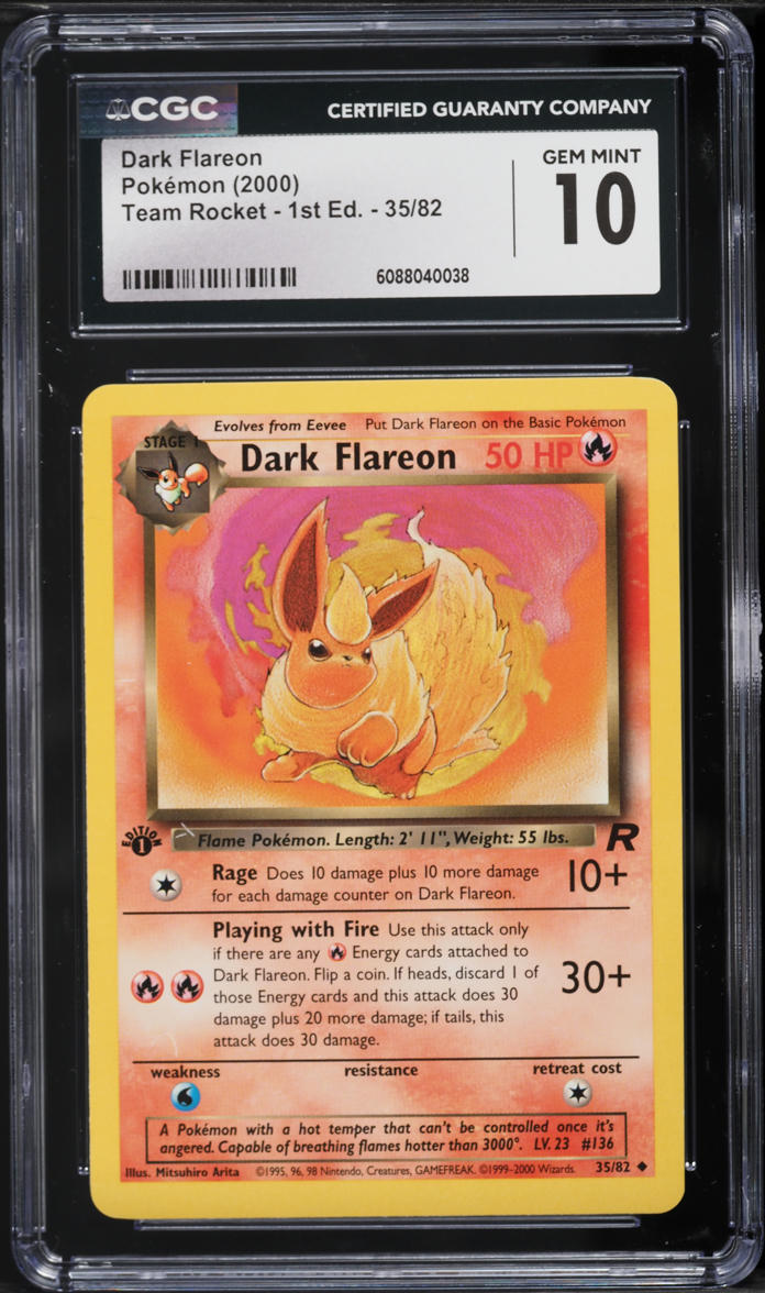 2000 Pokemon Team Rocket 1st Edition Dark Flareon #35 CGC 10 GEM MINT