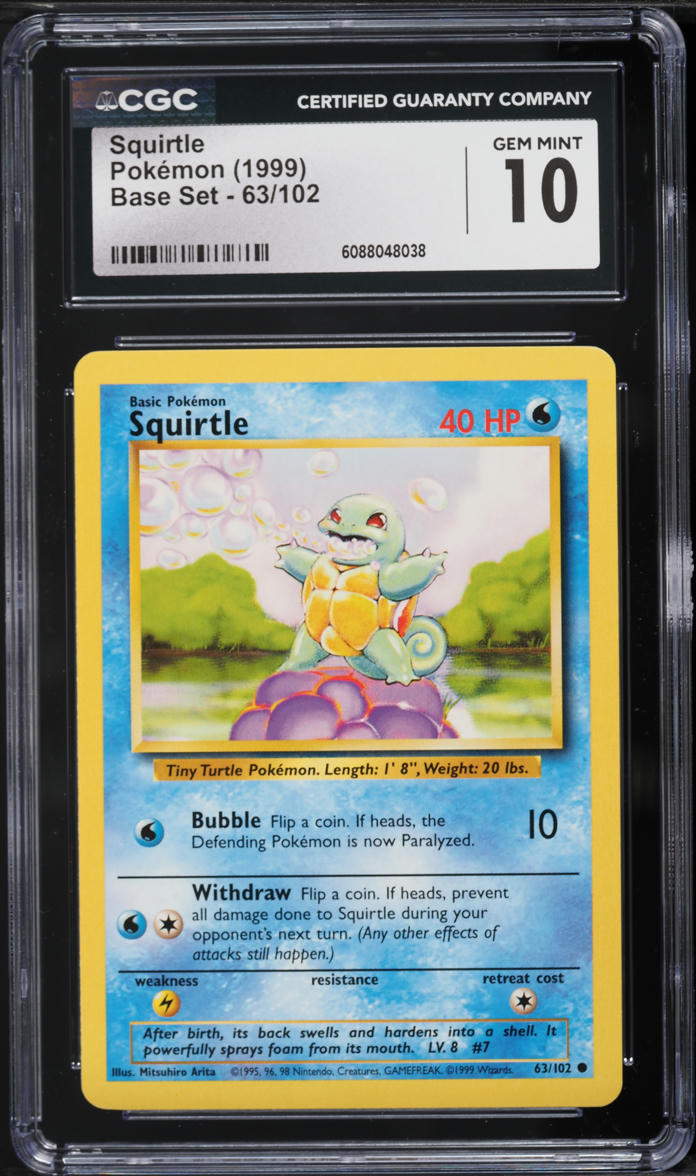 1999 Pokemon Base Set Squirtle #63 CGC 10 GEM MINT