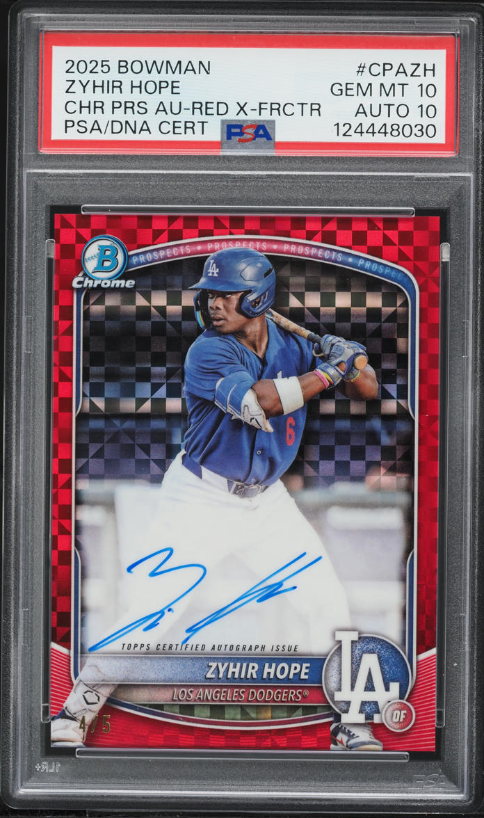 2025 Bowman Chrome Red Xfractor Zyhir Hope PROSPECT AUTO DNA 10 /5 #CPA-ZH PSA 10 GEM MINT