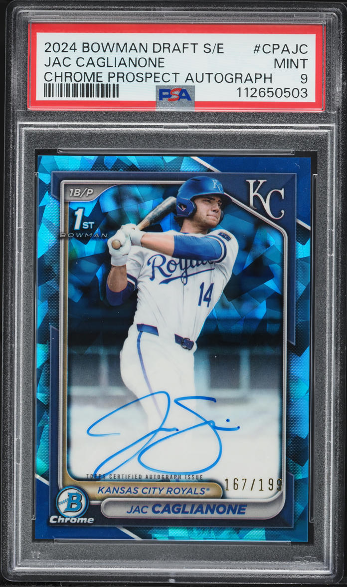 2024 Bowman Chrome Draft Sapphire Jac Caglianone PROSPECT AUTO /199 #CPA-JC PSA 9 MINT