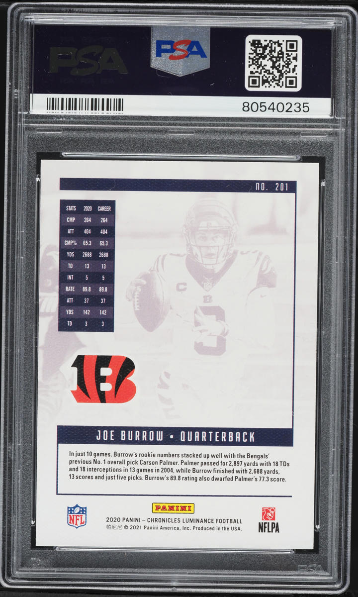 2020 Panini Chronicles Luminance Joe Burrow ROOKIE #201 PSA 10 GEM MINT