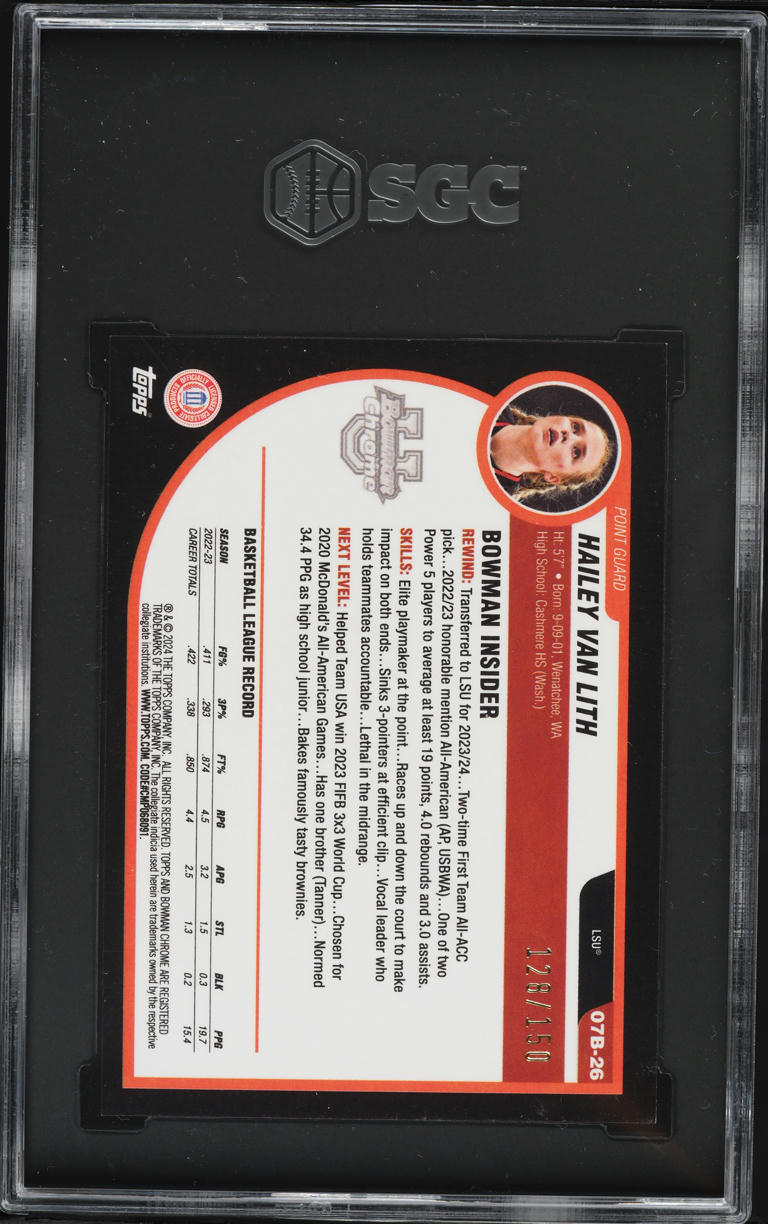 2023 Bowman Chrome University '07 Design Aqua Refractor Hailey Van Lith ROOKIE /150 SGC 9.5