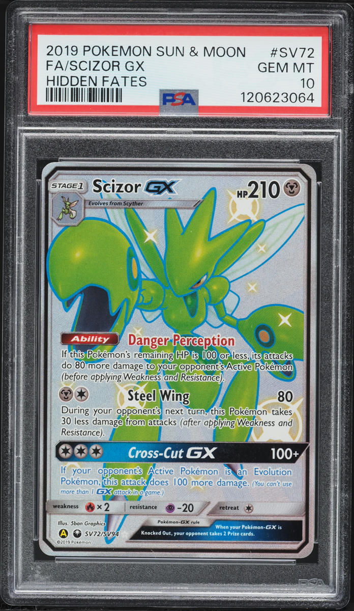 2019 Pokemon Sun & Moon Hidden Fates Full Art Shiny Scizor GX #SV72 PSA 10 GEM MINT