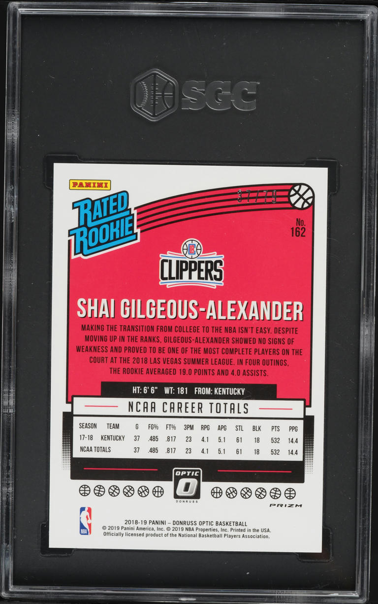 2018 Donruss Optic Pink Velocity Prizm Shai Gilgeous-Alexander ROOKIE /79 #162 SGC 9.5 MINT+