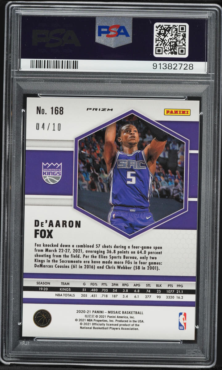 2020 Panini Mosaic Gold Mosaic De'Aaron Fox /10 #168 PSA 10 GEM MINT